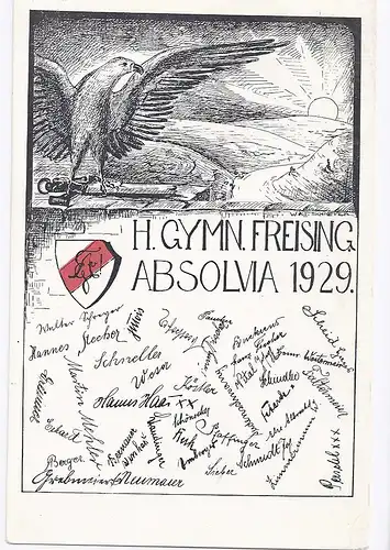 Freising, alte Studentica AK v. 1929, H(ofmiller) Gymn(asium). (#526)