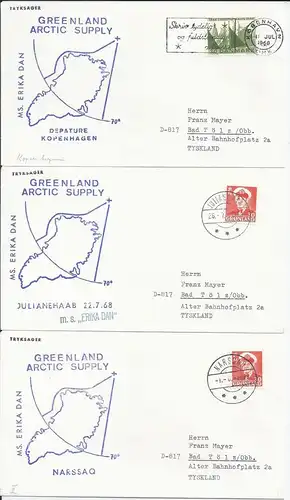 Dänemark Grönland 1968, 3 Brief Greenland Arctic Supply MS. Erika Dan. #2484