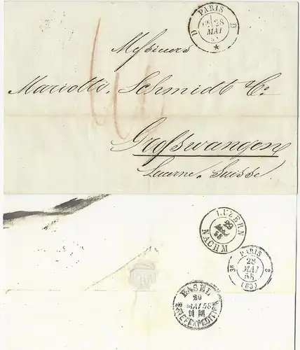 Frankreich 1858, Porto Brief v. Paris nach Grosswangen Schweiz. #2875