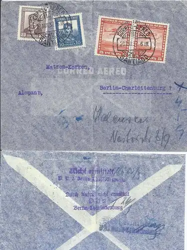 DR 1937, 3 "Nicht ermittelt.." Stpl. v. Berlin auf Luftpost Brief v. Chile #2852