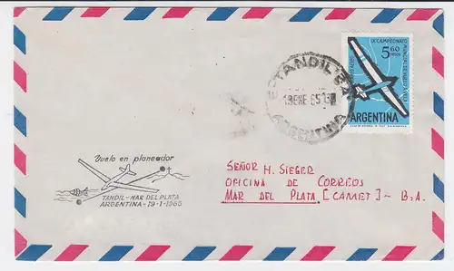 Argentinien 1965, Segelflug Brief Tandil -Mar del Plata. #2392