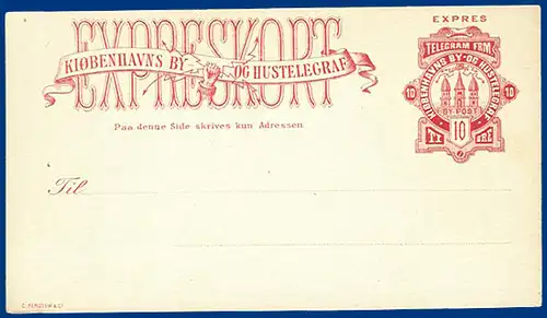 Dänemark Bypost Kopenhagen, ungebr. 10 öre Express Ganzsache Karte. #S552