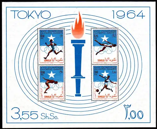 Olympische Spiele Tokyo 1964, postfrischer Somalia Block 1 (50 €)