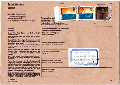 BRD 1980, Postsache Nachsendung Sammelumschlag v. Sasbach b. Achern n. Spanien
