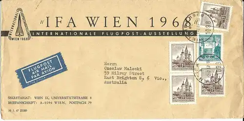 Österreich 1967, 5 Marken auf Luftpost Drucksache Brief v. Wien n. Australien! 