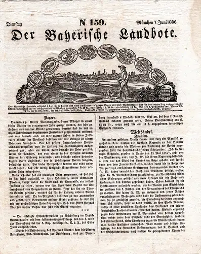 München 1836, Der bayerische Landbote N 159, kpl. mehrseitige Zeitung