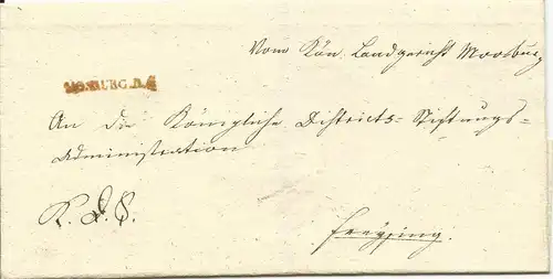 Bayern, roter L1 "Moosburg R.4" auf Brief n. Freising. 