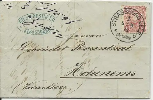 DR 1879, Klaucke Nr.147 STRASSBURG I.ELS.b auf Brief m 10 Pfge. n. Österreich