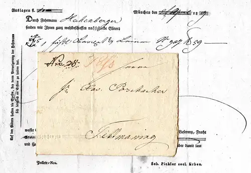 Bayern 1829, vorgedruckter Fuhrmannsbrief v. München n. Tittmoning