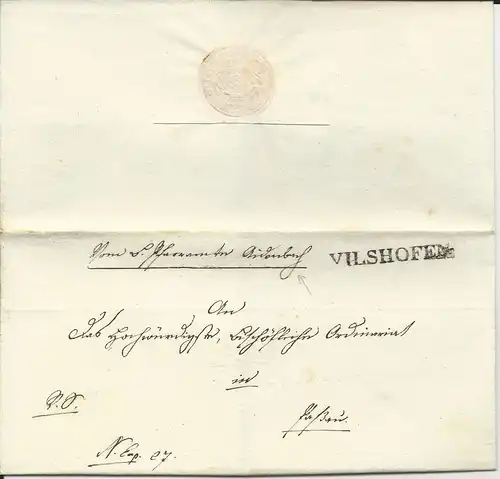 Bayern, L1 VILSHOFEN auf  schönem Franko Brief v. Aidenbach n. Passau