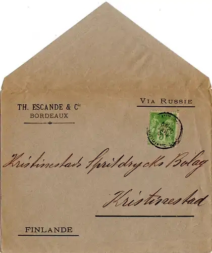 Frankreich 1901, 5 C. auf Drucksache Brief v. Bordeaux n. Finnland
