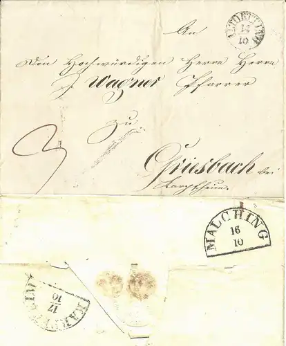 Bayern , Fingerhut Stpl. ALTÖTTING auf Porto Brief n. Griesbach b. Karpfheim