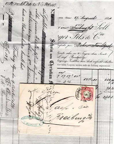 DR 1874, Hufeisen Stpl. MÜHLHAUSEN i. ELSASS auf Brief m. 1 Gr. gr. Brustschild 