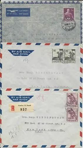 Schweiz 1947/48, 2 Luftpost Brief v. Genf i.d. USA, einmal MeF Einschreiben.