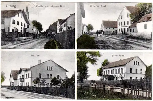 OTZING Strassenansichten, Schule u. Pfarrhof, 1913 gebr. sw-AK