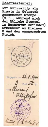 Bayern 1914, HAIDENBURG i.NBY. R, Reservestempel auf Postanweisungs-Quittung