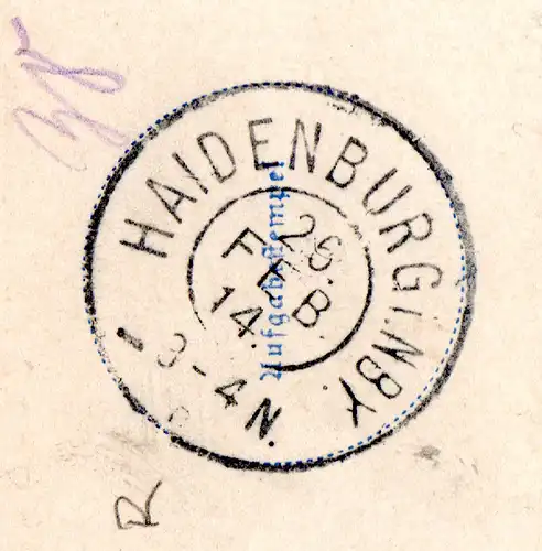 Bayern 1914, HAIDENBURG i.NBY. R, Reservestempel auf Postanweisungs-Quittung