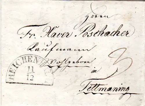 Bayern 1844, HKS REICHENHALL auf Brief v. Traunfeld n. Tittmoning