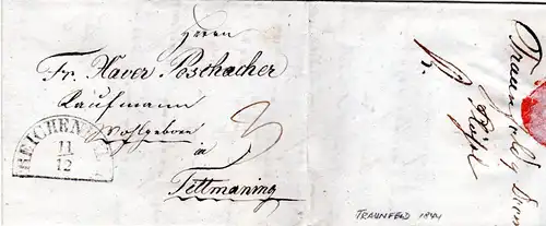 Bayern 1844, HKS REICHENHALL auf Brief v. Traunfeld n. Tittmoning