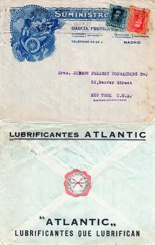 Spanien 1923, 15+25 C. auf illustriertem Reklame Umschlag v. Madrid m. Automobil