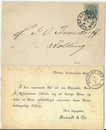 Dänemark, 4 öre auf Vertreter Avis v. Kopenhagen n. Kolding.