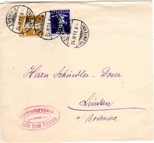 Schweiz 1911, Streifband Ganzsache m. Rotes Kreuz Cachet v. Zürich Fluntern