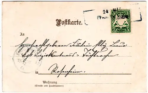 Bayern 1901, L2-Aushilfsstpl. PFARRKIRCHEN auf Karte m. 5 Pf.