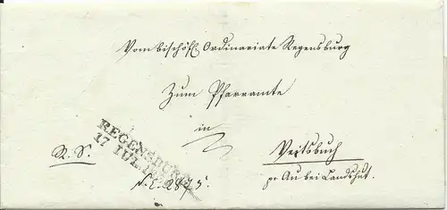 Bayern 1835, L2 Regensburg auf Brief n. Veitsbuch pr. Au bei Landshut