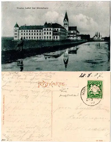 Bayern 1907, Posthilfstelle LOHHOF Taxe Mindelheim auf AK m. 5 Pf.