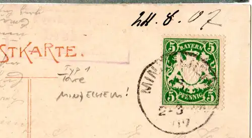 Bayern 1907, Posthilfstelle LOHHOF Taxe Mindelheim auf AK m. 5 Pf.