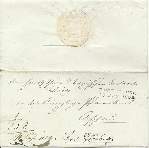 Bayern 1835, L2 Regensburg auf Brief von Wörth 