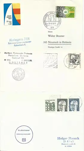 12 Kiel Schiffspost Briefe m. versch. Frankaturen, dabei auch Paquebot