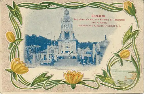 Dresden 1900, Dt. Bau Ausstellung, ungebr. offizielle AK m. Vignette