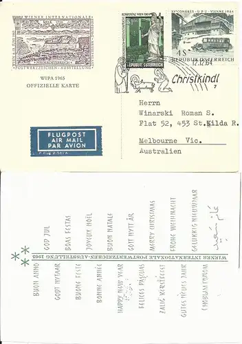 Österreich Christkindl 1964, Luftpost Karte n. Australien! Gute Destination