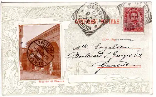 Italien 1901, 10 C. auf attraktiver Karte v.  Ricordo di Firenze