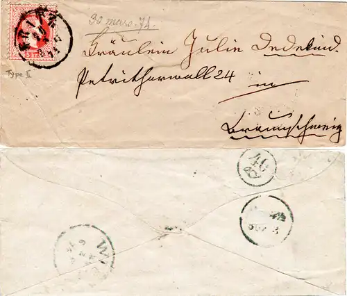 Österreich 1871, 5 Kr. auf kl. Brief v.  GRAZ n. Braunschweig. 