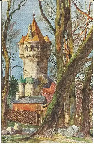 Landsberg, Mutterturm, 1918 gebr. Künstler Farb AK.