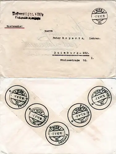 DR Ostmark 1942, portofreier Postsache Brief v. Wien m. rücks. Amtssiegeln