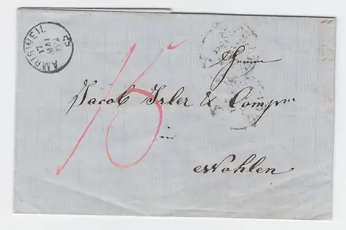 Schweiz 1862, Fingerhut Stpl. AMRISWEIL auf Porto Brief v. Eich n. Wohlen