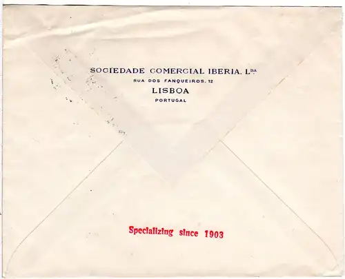 Portugal 1948, roter Luftpost Stpl. m. Flugzeug auf Brief v. Lisboa i.d. Schweiz