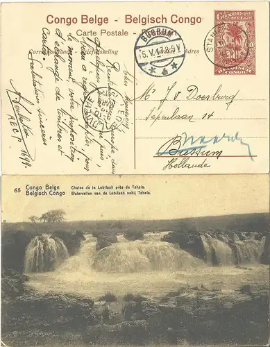 Belgisch Congo 1917, gebr. 10 C. Bild Ganzsache v. Stanleyville n. NL