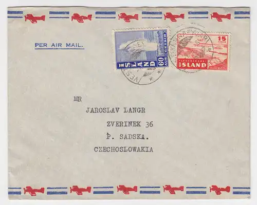 Island 1948, 15+60 Aur auf Luftpost Brief i.d. CSSR !