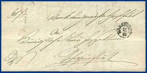 Bayern 1838, Fingerhut Stpl. HASSFURTH auf Brief n. Schweinfurt.