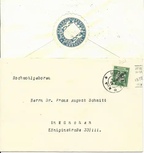 DR 1925, 5 Pf. Dienst auf Brief v. München m. rs. Ministerium Verschluss Siegel