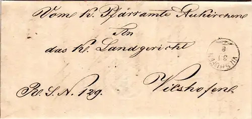 Bayern 1870, Zier-K1 Vilshofen auf Brief v. Aukirchen n. Vilshofen.