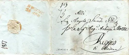Schweiz 1817, Porto Brief v. Samaden im Engadin n. Reggio, Italien