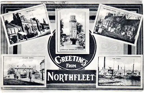 GB, Greetings from Northfleeet, 1915 v. London gebr. sw-AK m. Russland Zensur