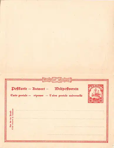 Samoa P8, 10+10 Pf. Doppelkarte blanco gestempelt APIA. (Michel gebr. 200.-)