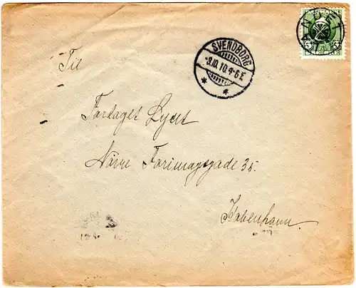 Dänemark 1910, Stern Stpl. LANDET klar auf Brief m. 5 öre u. Stpl. Svendborg 
