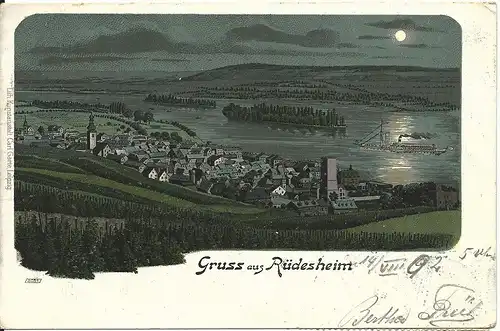 DR 1902, Rüdesheim Litho m. 5 Pf. Germania v. Niederwald u. Schweiz Porto Marken